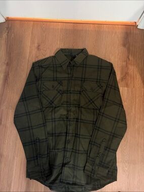 split Olive Green Plaid Button-Front Shirt Jacket